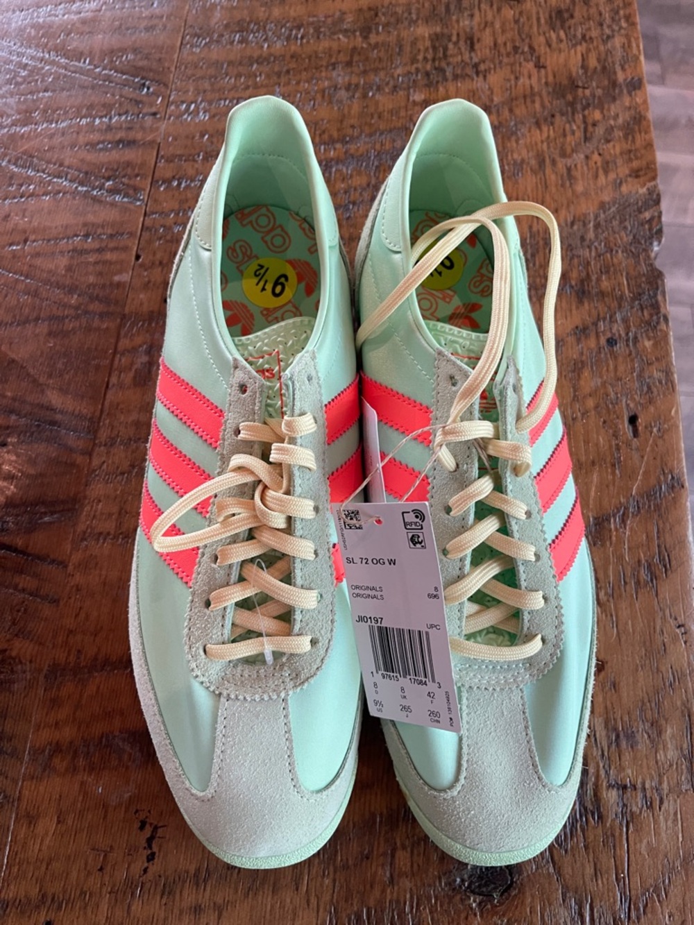 Adidas Originals Women's SL 72 Sneakers in Mint with Orange Stripes